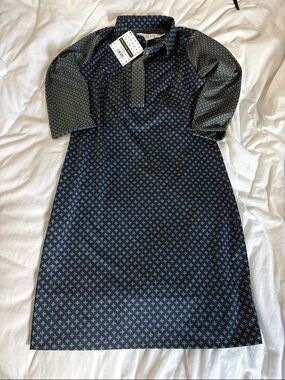 Gretchen Scott Designs Navy Midi Shift Dress with Mint Pattern